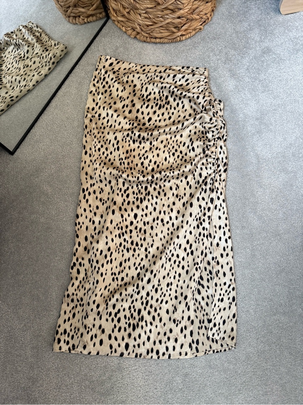 Wishlist Beige and Black Leopard-Spot Midi Skirt
